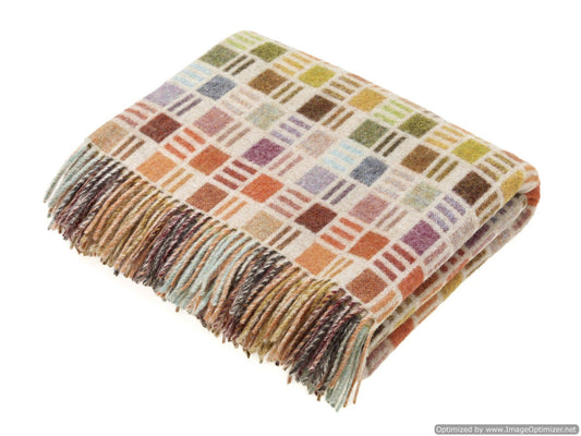 Merino Lambswool Throw Blanket - Ribbon Multi-Beige