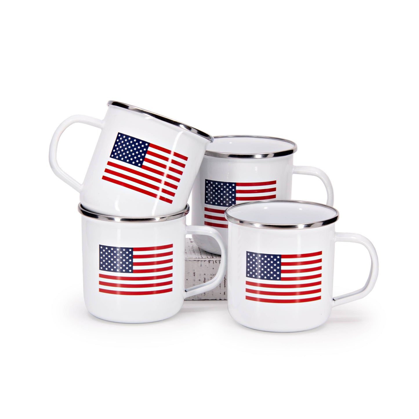 Golden Rabbit Enamelware Set of 4 US Flag Adult Mugs