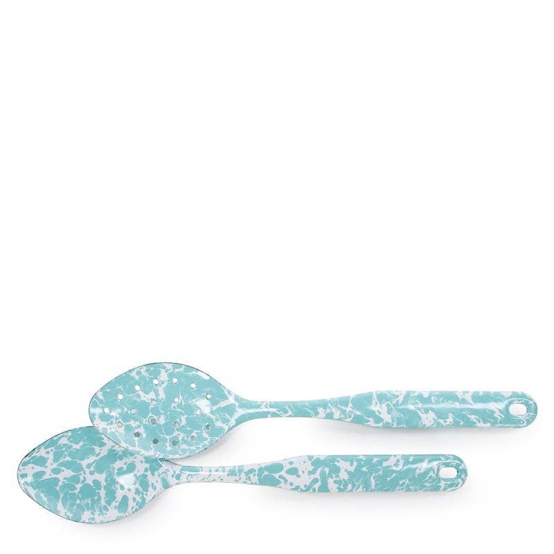 Golden Rabbit Enamelware Swirl Spoon Set: Solid White