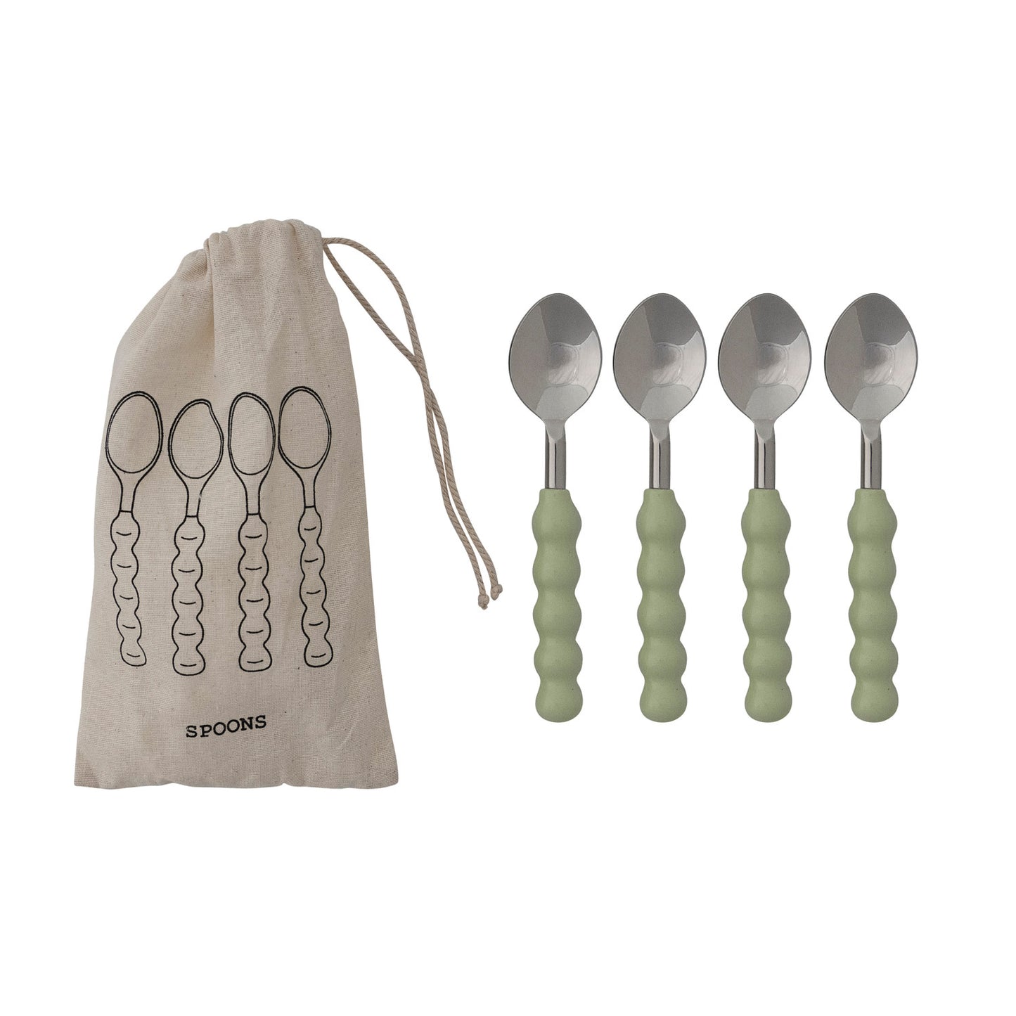 Stainless Steel & Aluminum Spoons with Enameled Ball Handles, Set of Four
