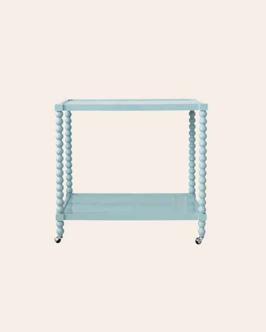 Rubberwood Lacquered 2-Tier Bar Cart on Casters, Blue, KD