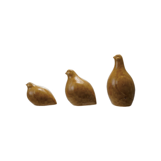 Terra-cotta Quails with Pattern, Tan Color, Set of 3