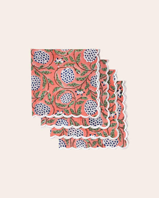 Dark Salmon Pink Floral Rectangle Napkin - Set of 4
