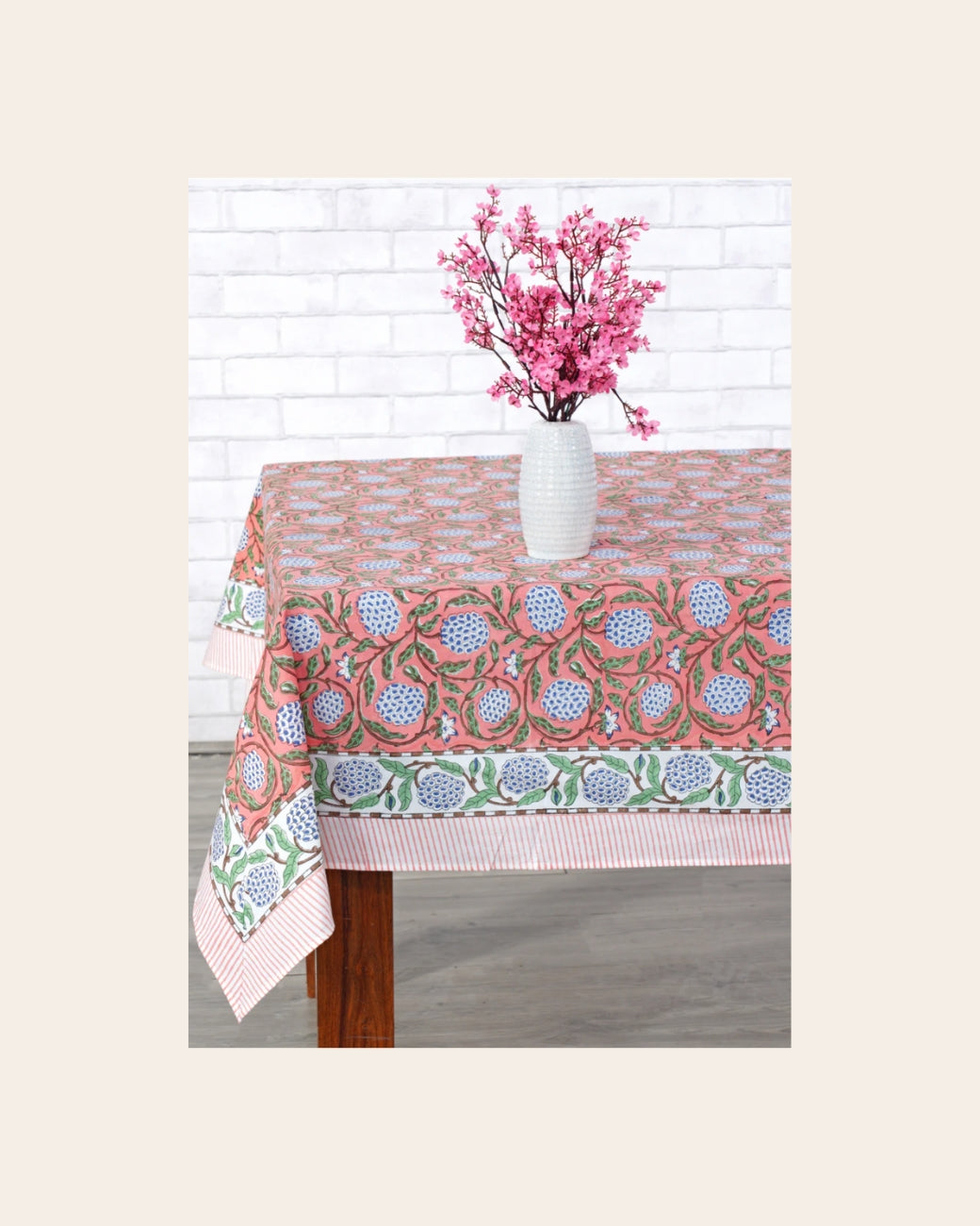 70 X 118” Dark Salmon Pink Floral Rectangle Tablecloth