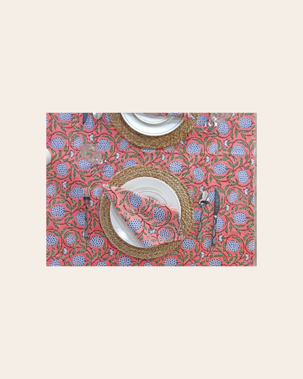 70 X 118” Dark Salmon Pink Floral Rectangle Tablecloth