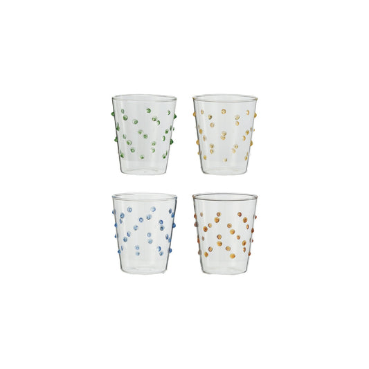 13 oz. Handmade Drinking Glass w/ Raised Dots, 4 Colors