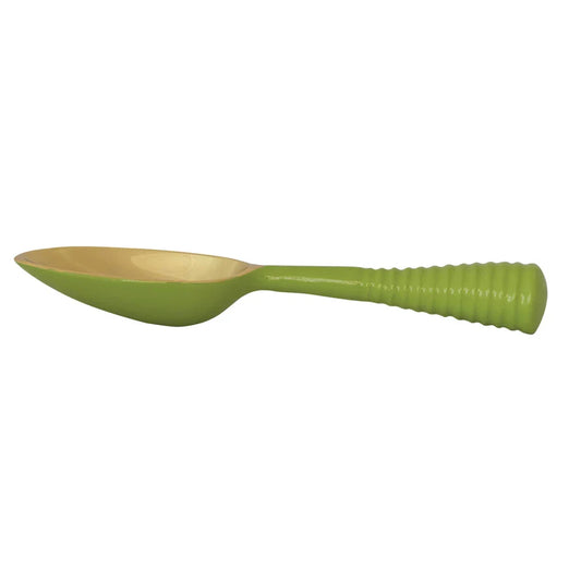 Enameled Aluminum Ice Cream Scoop with Ribbed Handle, Gold Finish & Green