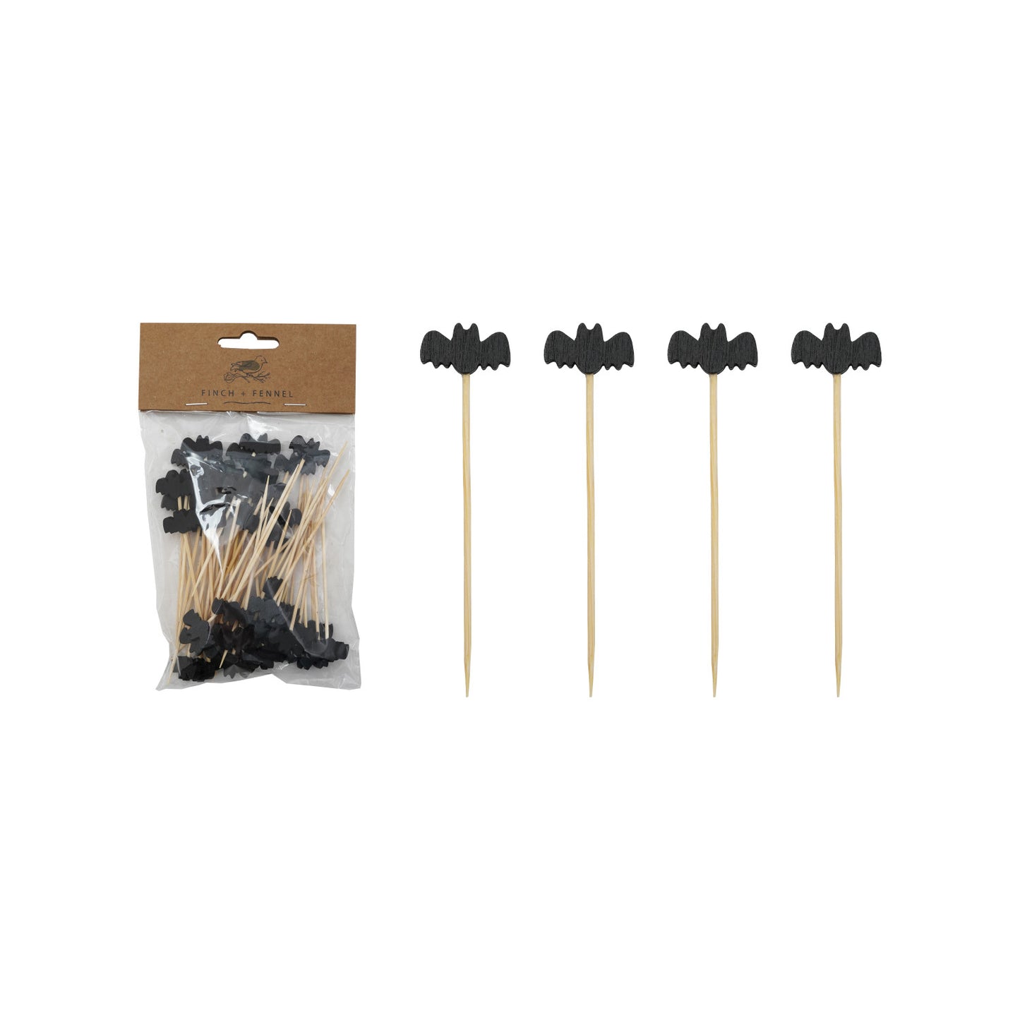 Bamboo Single Use Picks w/ Bat Shaped Handles, Natural & Black, Set of 20