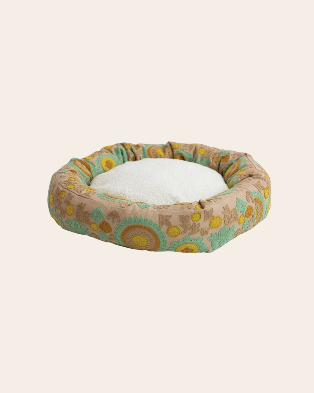 Cotton Embroidered & Sherpa Pet Bed w/ Washable Cover