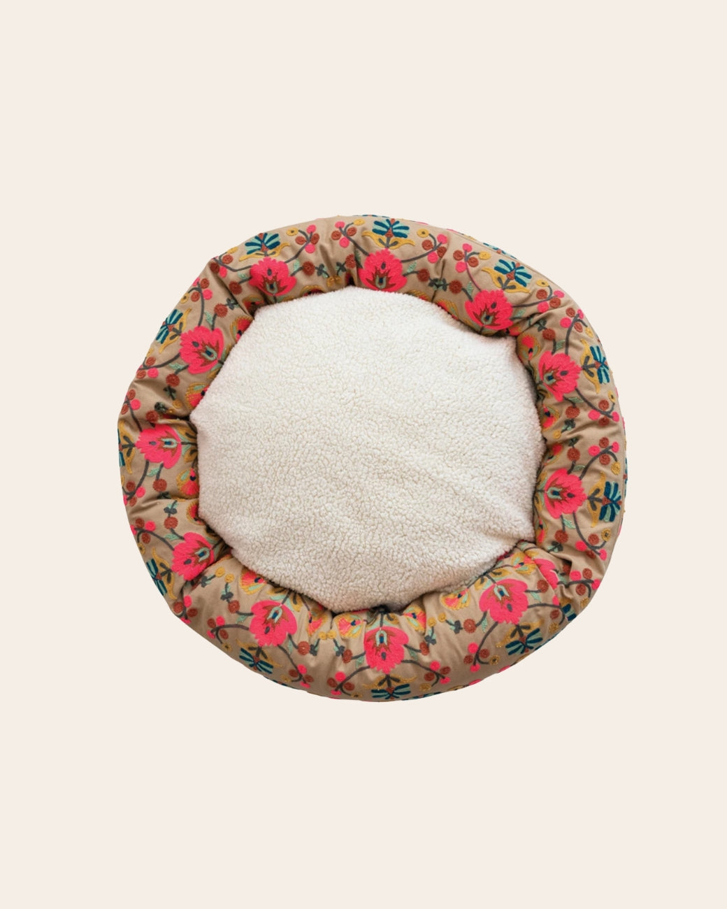 Cotton Embroidered & Sherpa Pet Bed w/ Washable Cover