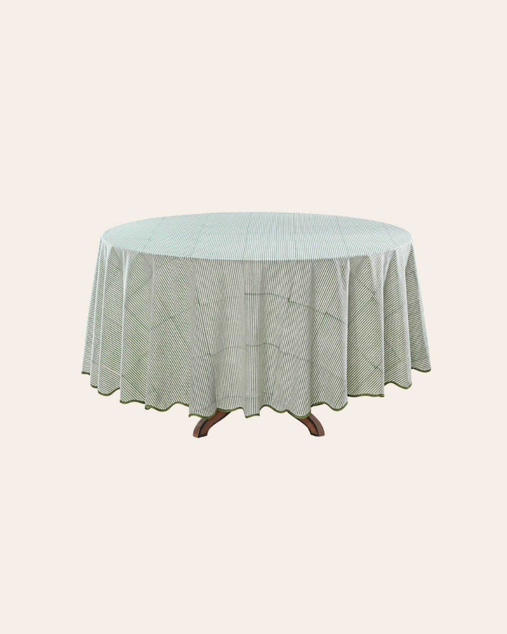 90” Round Green Striped Tablecloth