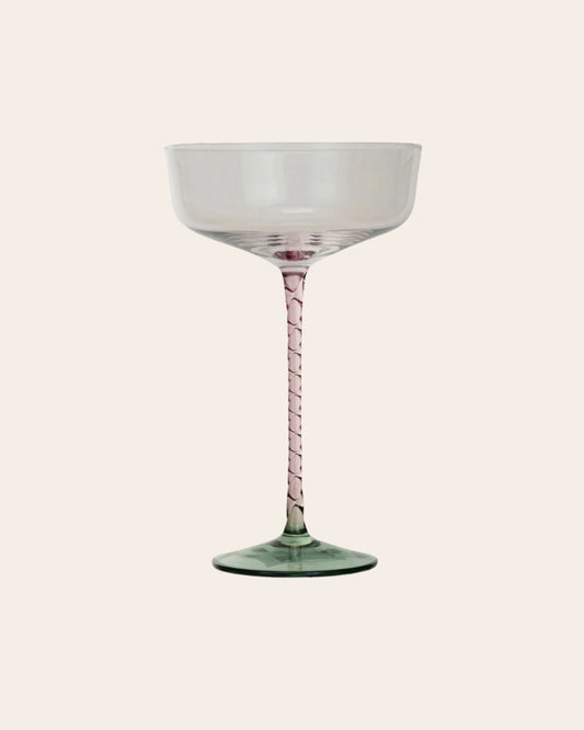 10 oz. Stemmed Champagne/Coupe Glass w/ Pink Stem & Green Base