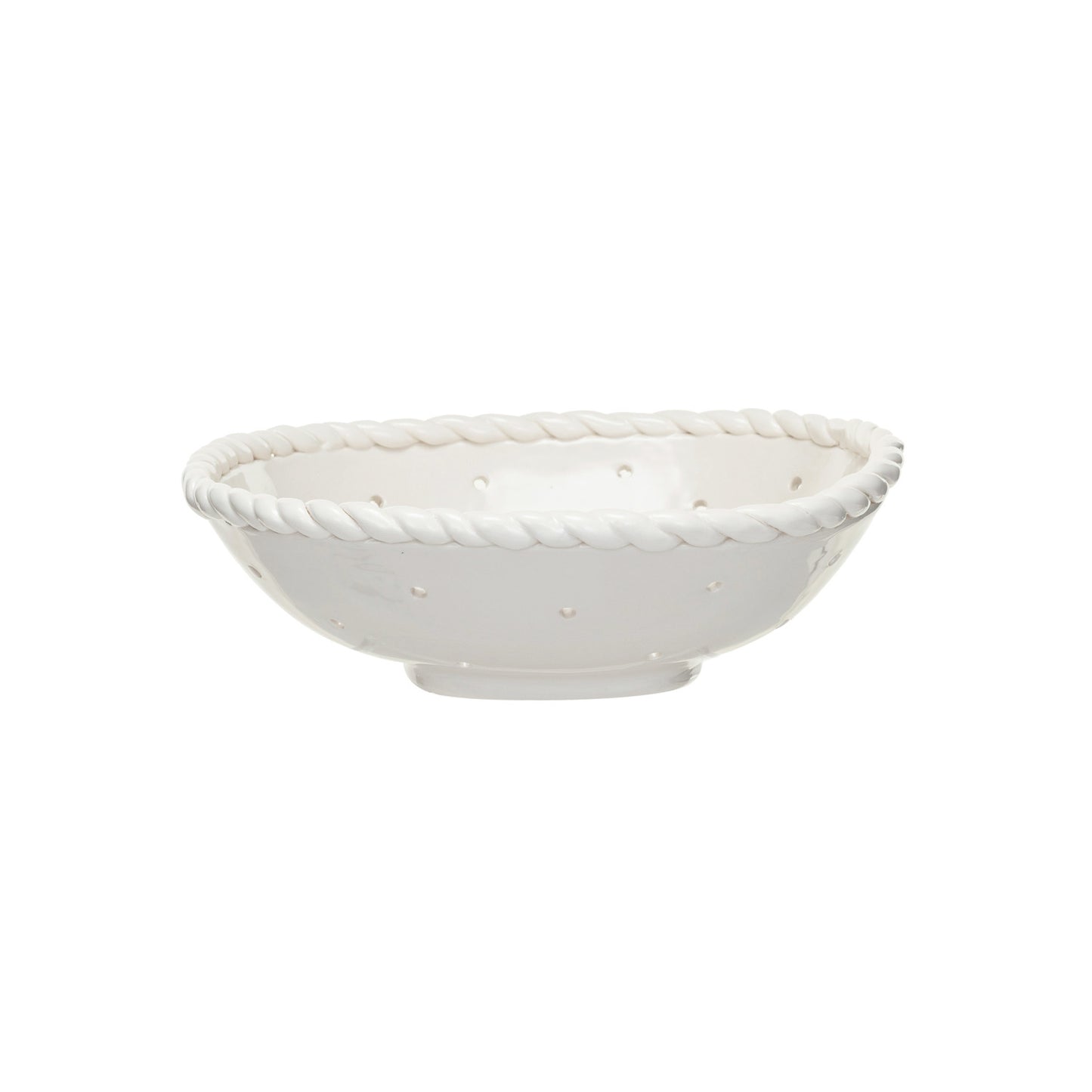 Stoneware Colander w/ Hand Twisted Edge, White