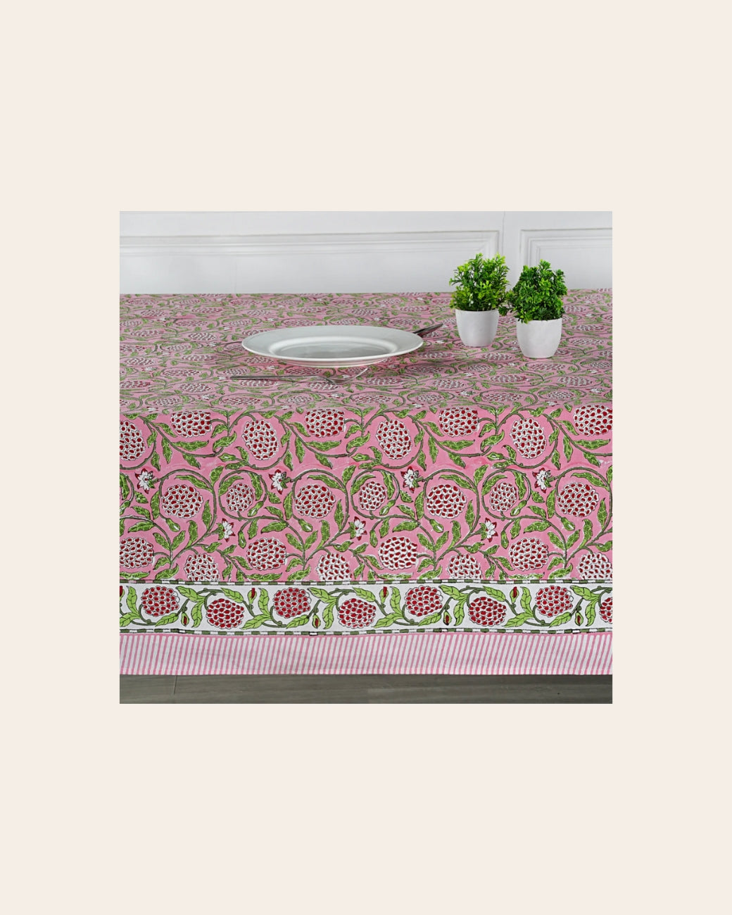 70 X 118” Strawberry Pink, Green and Red Tablecloth