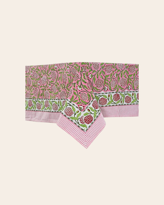 70 X 118 Strawberry Pink, Green and Red Tablecloth