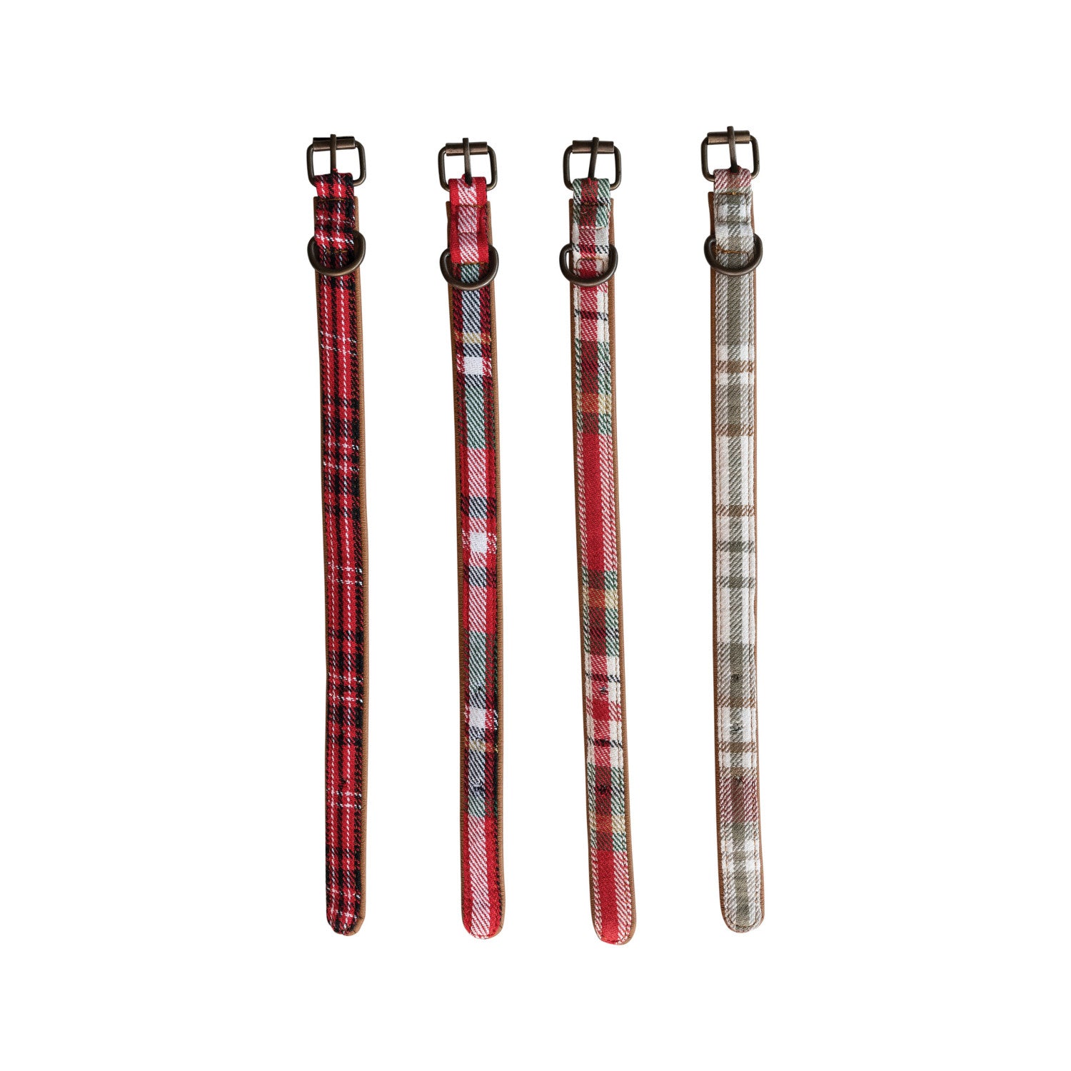 Cotton & Leather Dog Collar w/ Metal Buckle, 4 Styles, Small