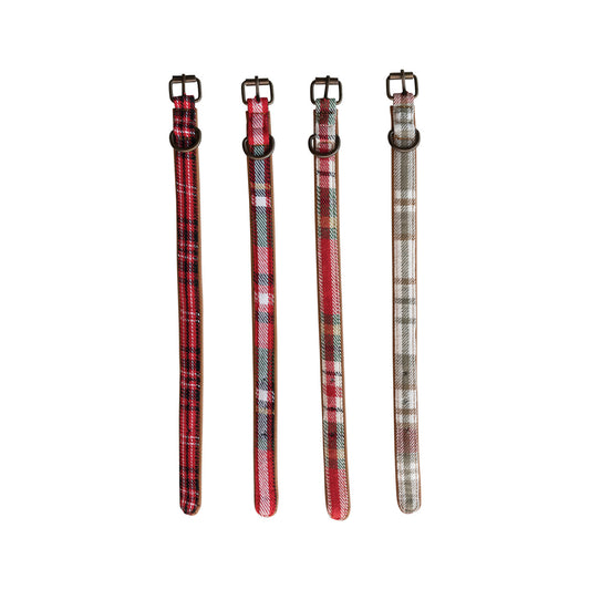 Cotton & Leather Dog Collar w/ Metal Buckle, 4 Styles, Small