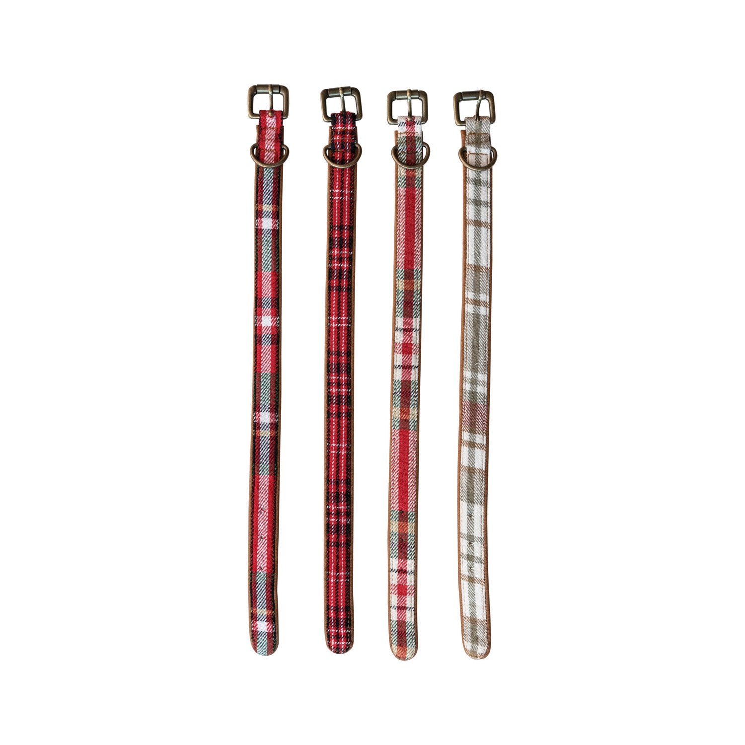 Cotton & Leather Dog Collar w/ Metal Buckle, Multi Color Plaid, 4 Styles, Large