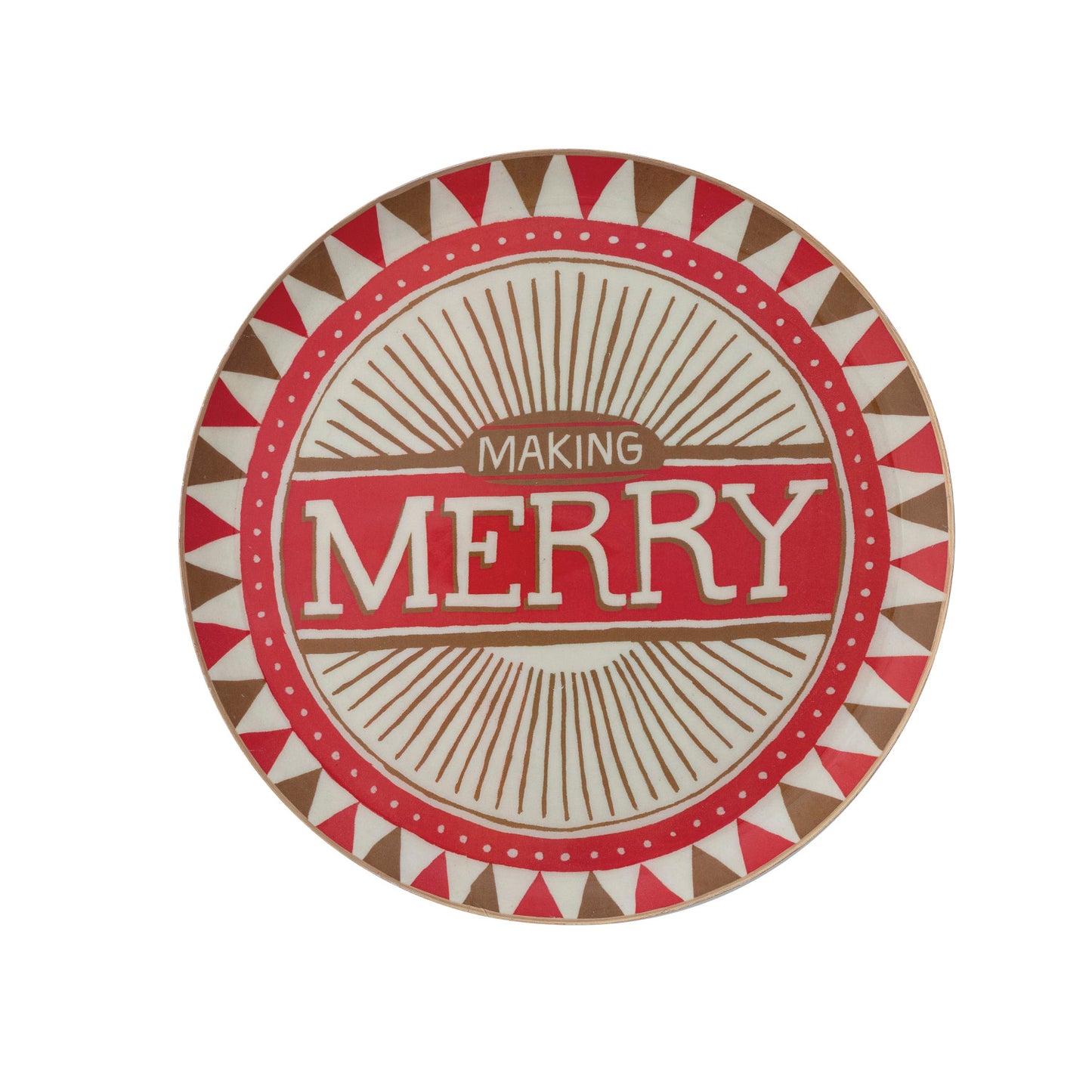 Enameled Metal Tray with Pattern & Gold Edge "Making Merry"