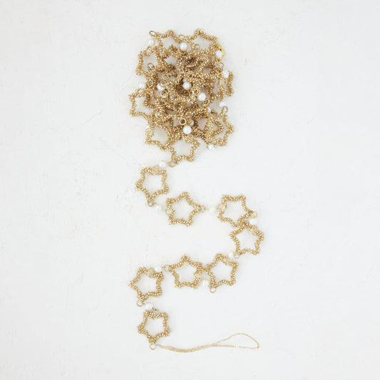 Metal & Glass Beaded Star Garland with Faux Pearls, Gold Finish
