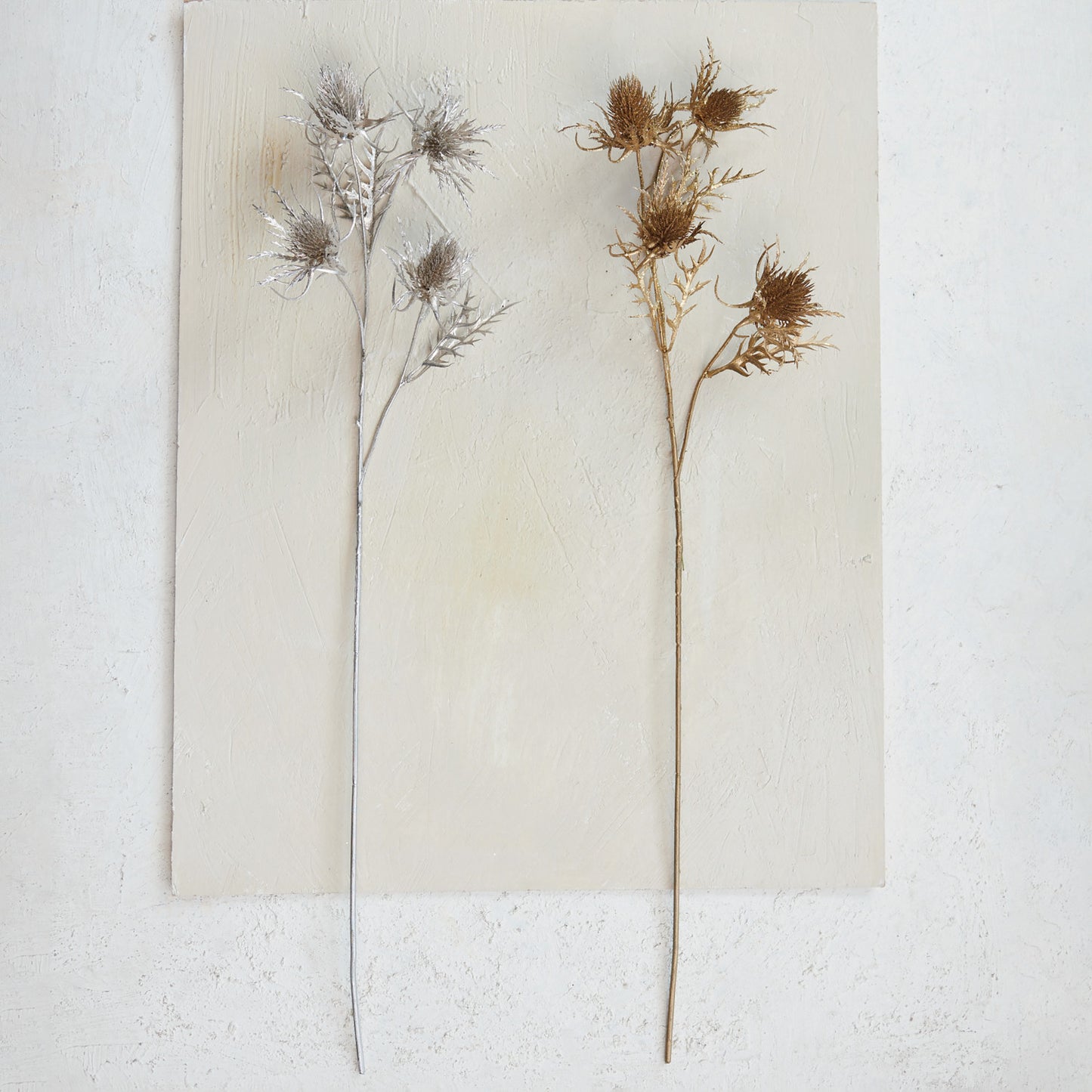 Faux Thistle Stem with Glitter, Gold Finish