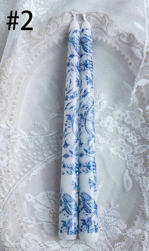 2pcs 25CM Blue and White Porcelain Smokeless Taper Candle: #4