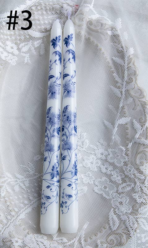 2pcs 25CM Blue and White Porcelain Smokeless Taper Candle: #3