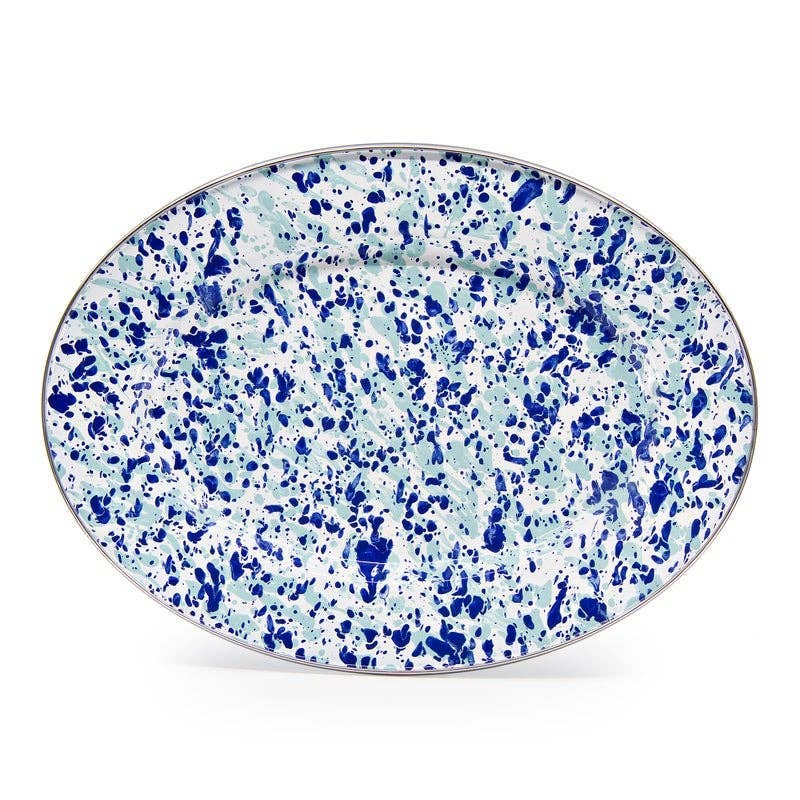 Golden Rabbit Enamelware Swirl Oval Platter: Ocean