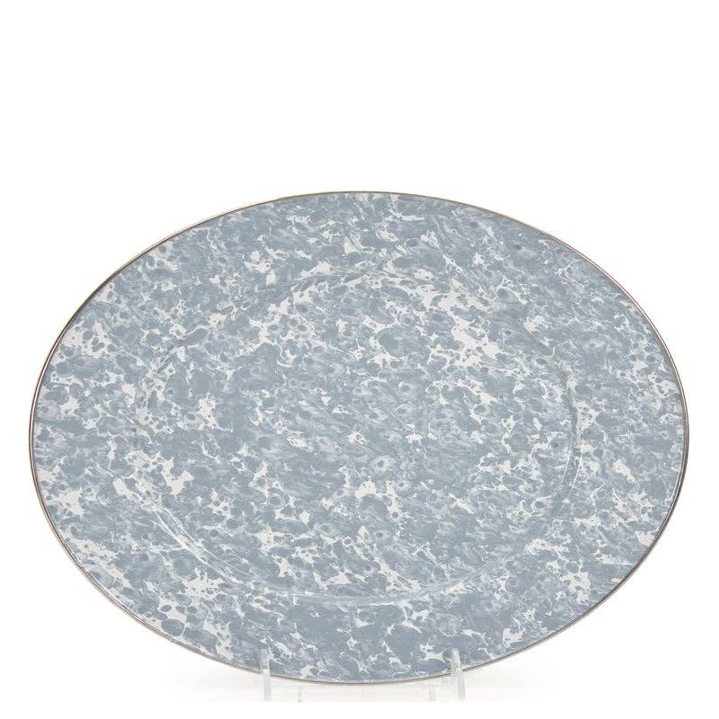 Golden Rabbit Enamelware Swirl Oval Platter: Ocean