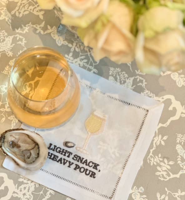 Oyster Cocktail Napkin, Light Snack Heavy Pour