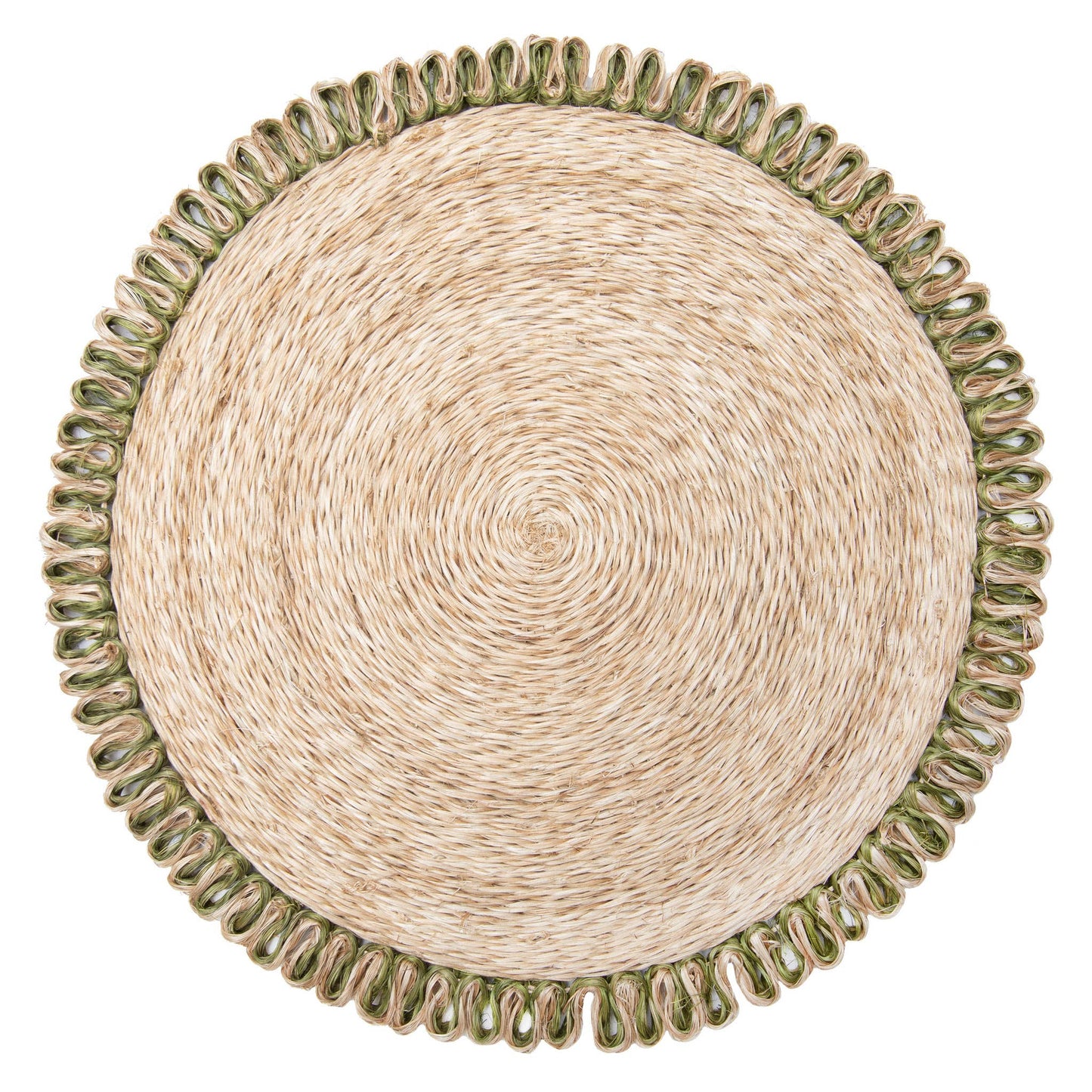 Loopy Abaca Natural & Olive Green 15" Round - Set of 4