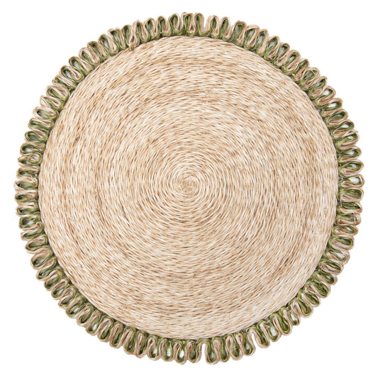 Loopy Abaca Natural & Olive Green 15" Round - Set of 4