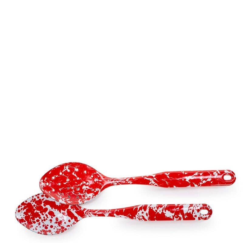 Golden Rabbit Enamelware Swirl Spoon Set: Solid White