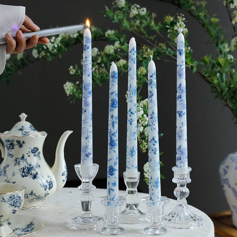 2pcs 25CM Blue and White Porcelain Smokeless Taper Candle: #2