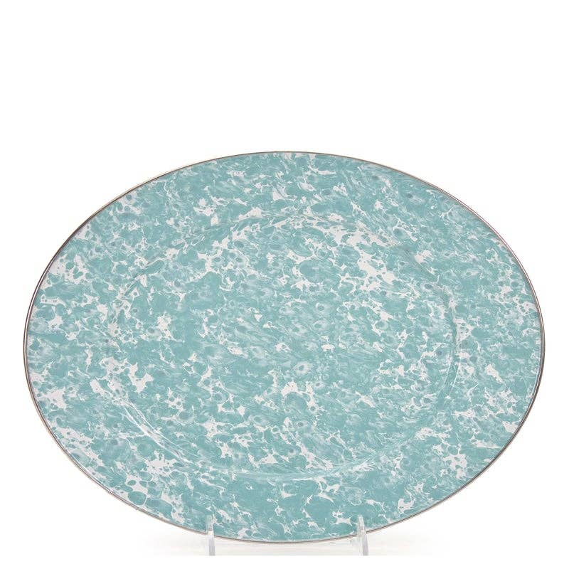 Golden Rabbit Enamelware Swirl Oval Platter: Ocean