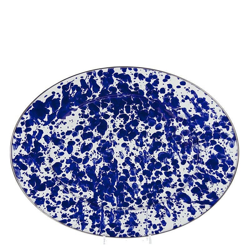 Golden Rabbit Enamelware Swirl Oval Platter: Ocean