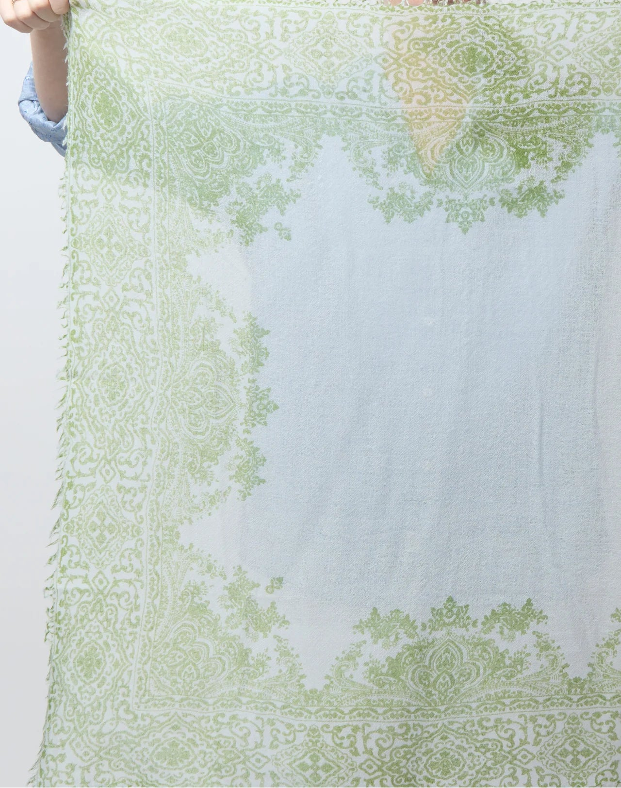 Cashmere Whisper Paisley Neckerchief - Pale Blue / Moss