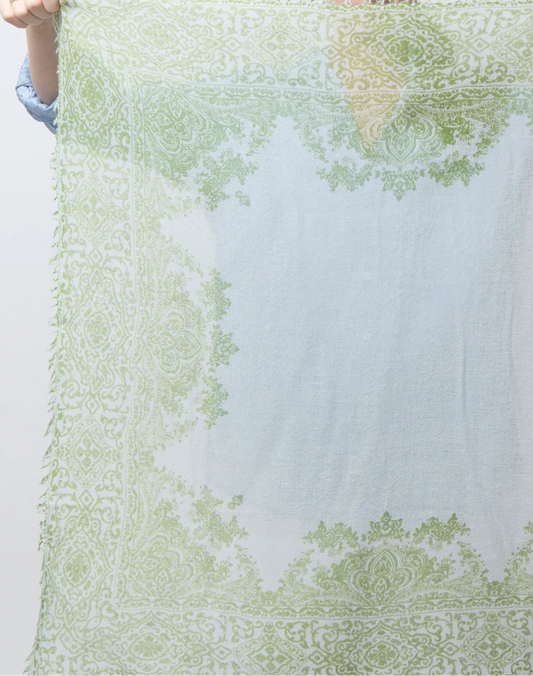 Cashmere Whisper Paisley Neckerchief - Pale Blue / Moss