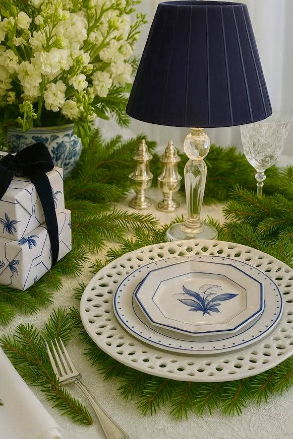 Round Crystal Rechargeable Lamp with Velvet Pleated Shade: Deep Navy