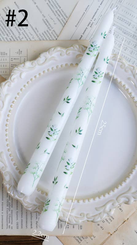 2pcs 25CM European Style Plant Print Smokeless Decor Candles: #1