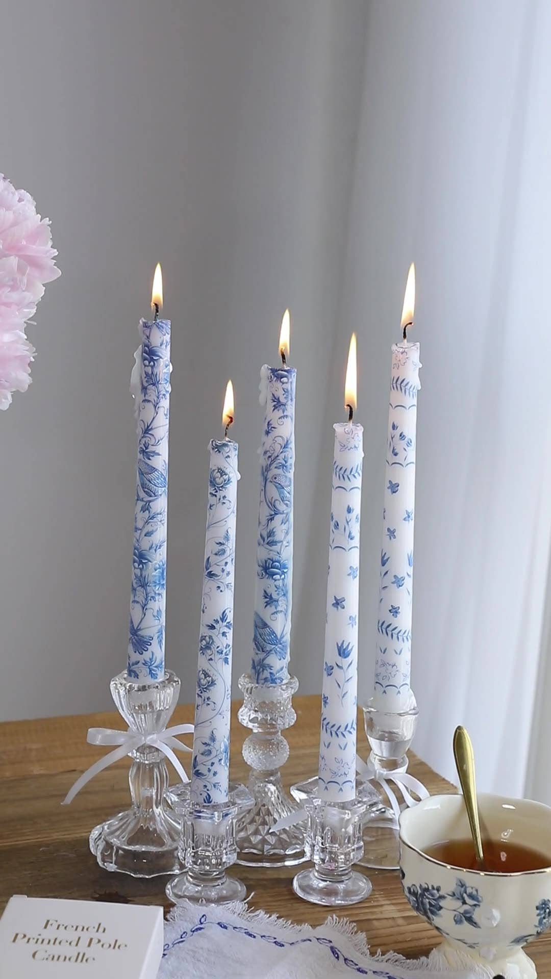 2pcs 25CM Blue and White Porcelain Smokeless Taper Candle: #4
