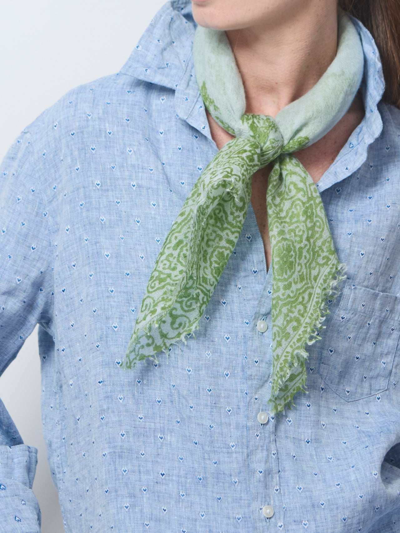 Cashmere Whisper Paisley Neckerchief - Pale Blue / Moss