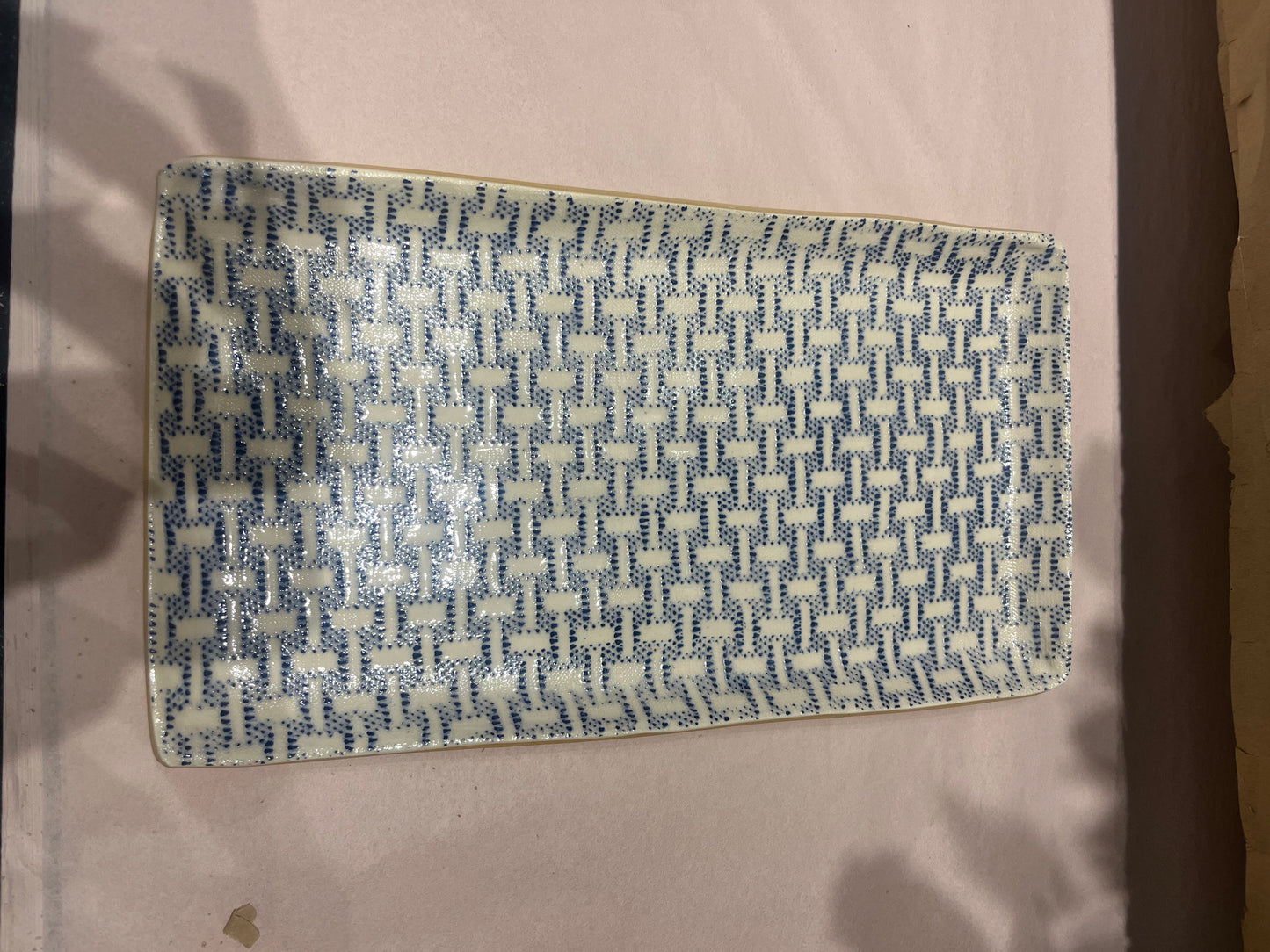 Small Stacking Rectangle Tray Wicker Cobalt