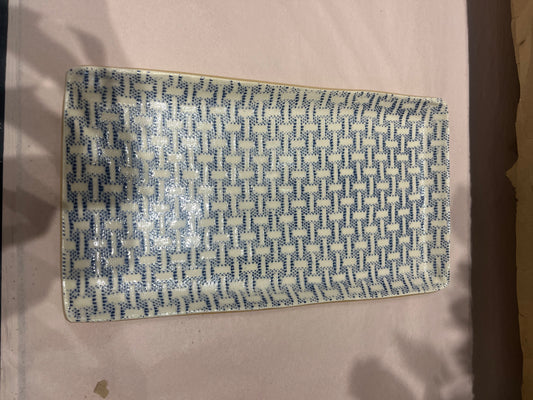 Small Stacking Rectangle Tray Wicker Cobalt