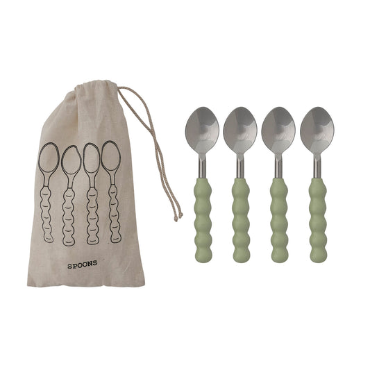 Stainless Steel & Aluminum Spoons with Enameled Ball Handles, Set of Four