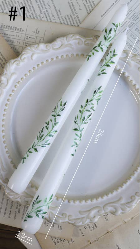 2pcs 25CM European Style Plant Print Smokeless Decor Candles: #1