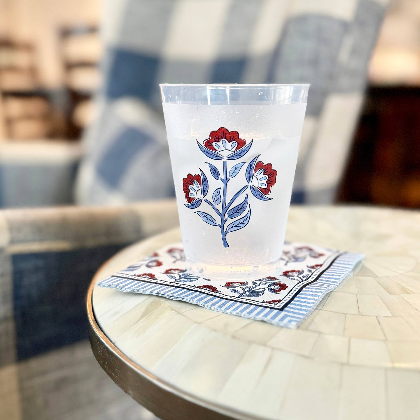 In Stock WH Paper Cocktail Napkins | Red Floral Block Print