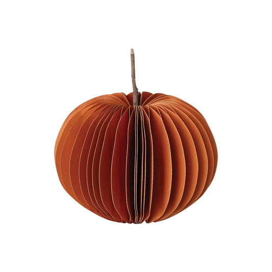 Recycled Paper Folding Honeycomb Pumpkin w/ Dried Natural Twig Stem, Orange Color