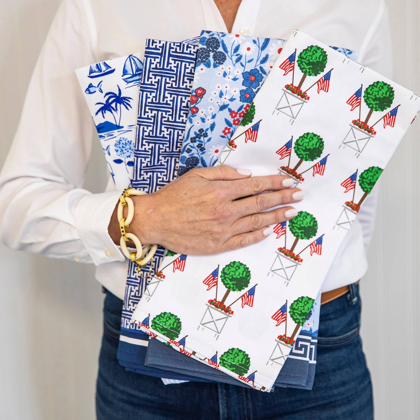In Stock WH Cotton Tea Towel | Americana Floral