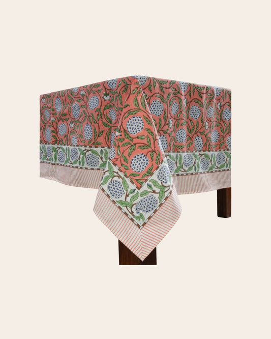 70 X 118” Dark Salmon Pink Floral Rectangle Tablecloth